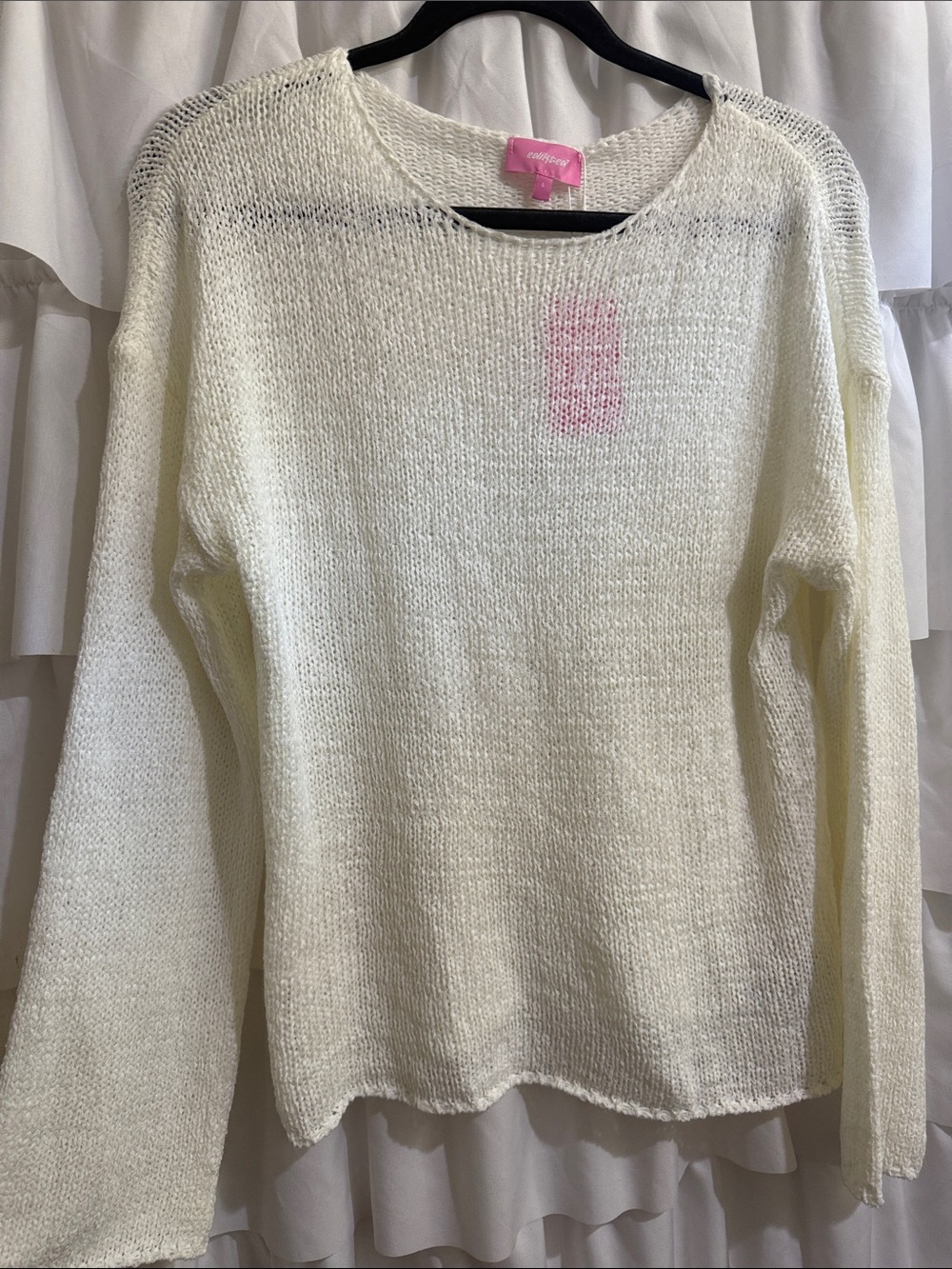 Edikted Cream Open-Knit Crewneck Sweater